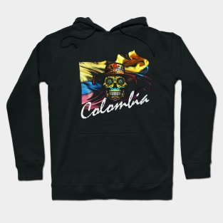 Distressed Colombian Pride Sugar Skull Flag Neon Art Hoodie